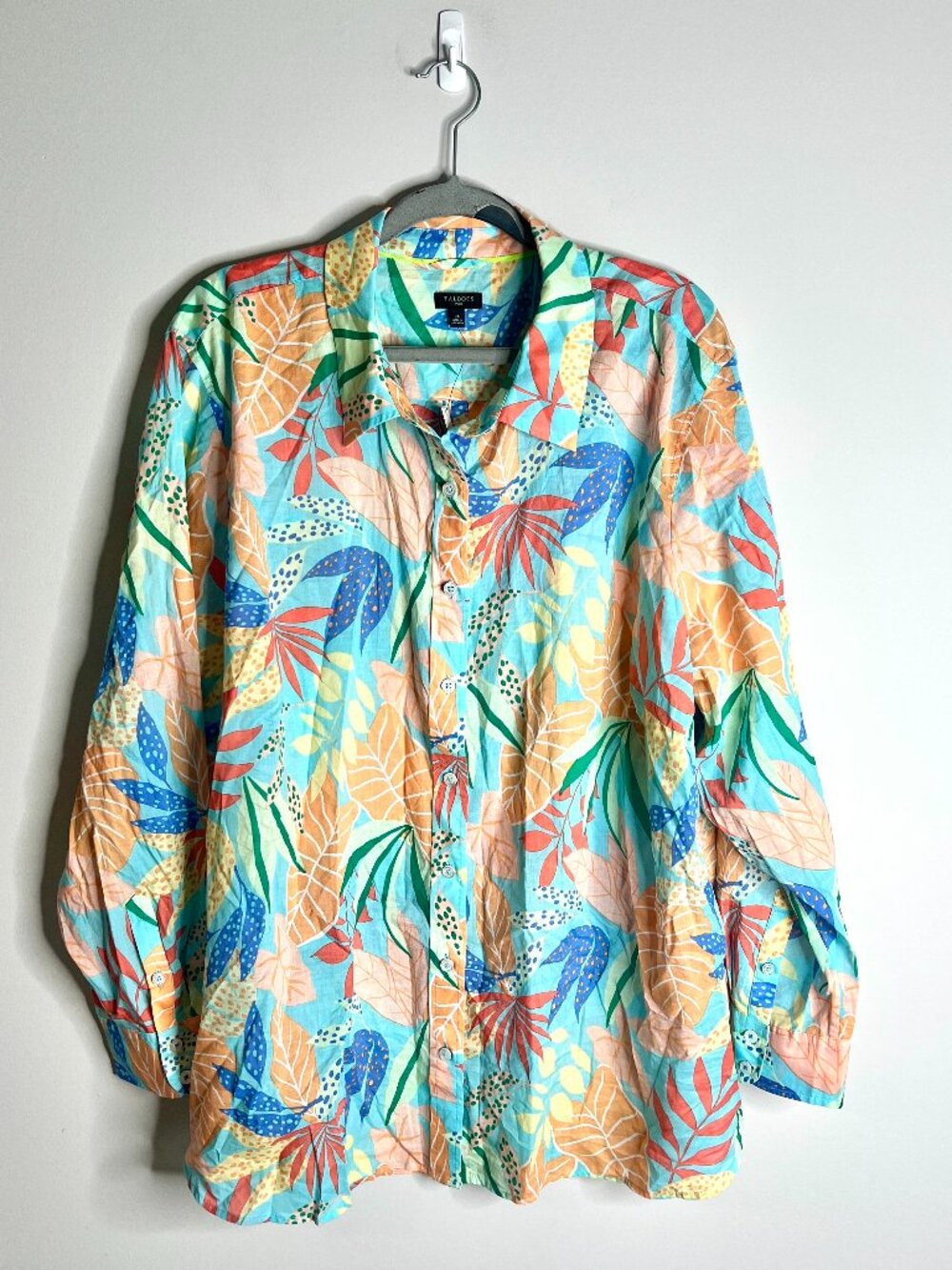Talbots Cotton Button Front Shirt Tropical Print Lightweight Resortwear 3X NWT